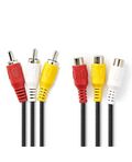 Cavo Video Composito 3x RCA maschio-3x RCA femmina 2m Nero