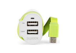 Caricabatteria per Auto 3-Outputs 6A 2xUSB/USB-C™ Bianco/Verde