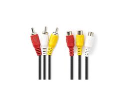 Cavo Video Composito 3x RCA maschio-3x RCA femmina 2m Nero