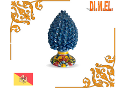 PIGNA SICILIANA  IN CERAMICA DI CALTAGIRONE COLORE BLU ANTICO FORGIATA E DECORATA A MANO