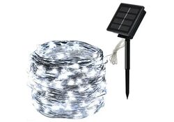 Striscia LED luce fredda in filo di rame 10m 100 led con pannello solare