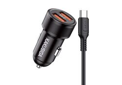Caricabatterie da auto ricarica rapida 2xUSB 5V 2.4A con cavo type C KSC-860