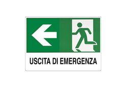Cartello segnaletico uscita di emergenza con freccia a sinistra 30x20cm